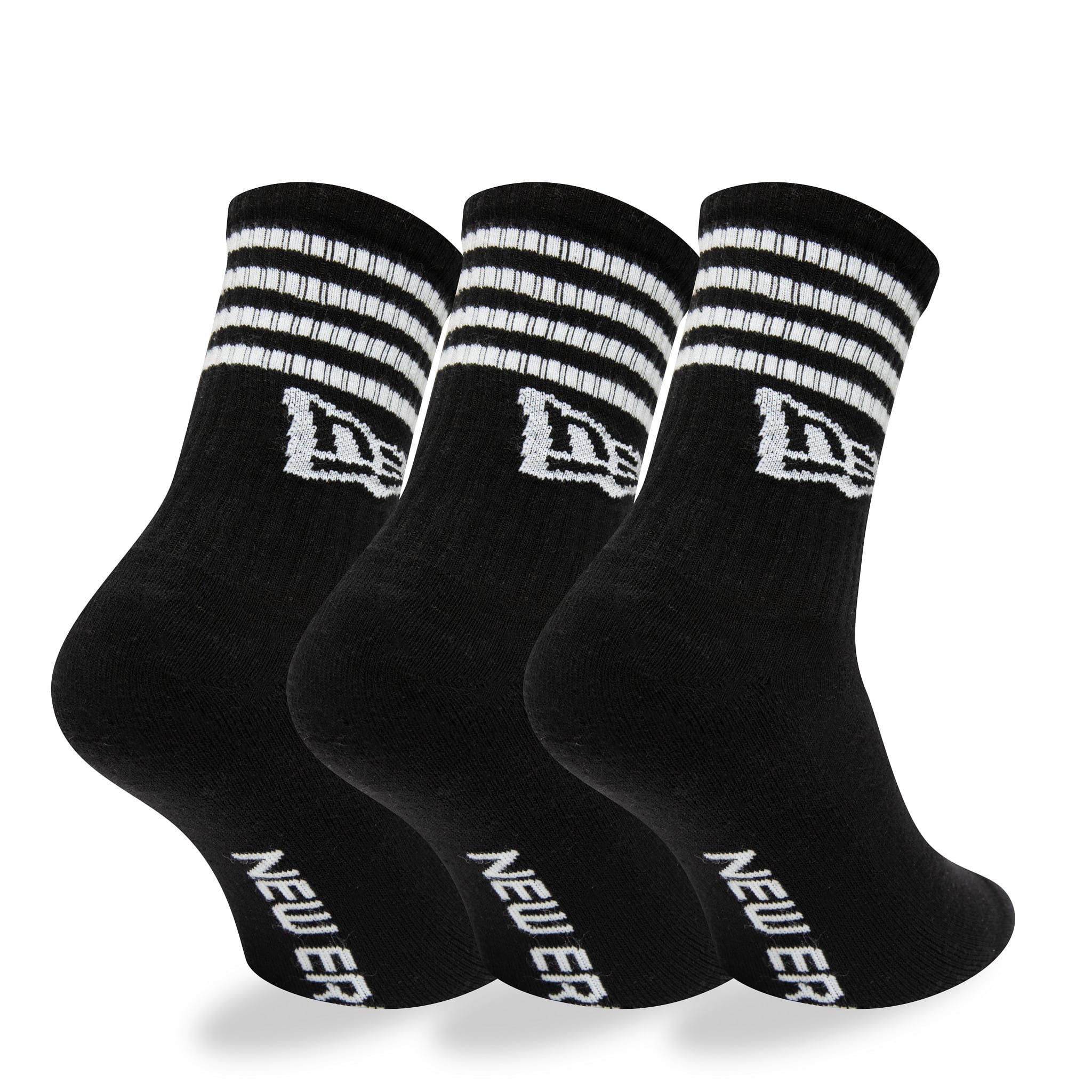 New Era Stripe 3 Pack Crew Black Socks-kentox