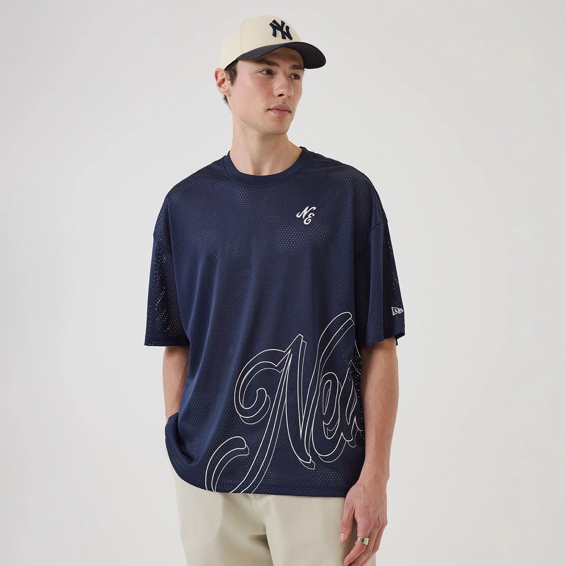 New Era Mix League Blue Oversized Mesh T-Shirt-kentox