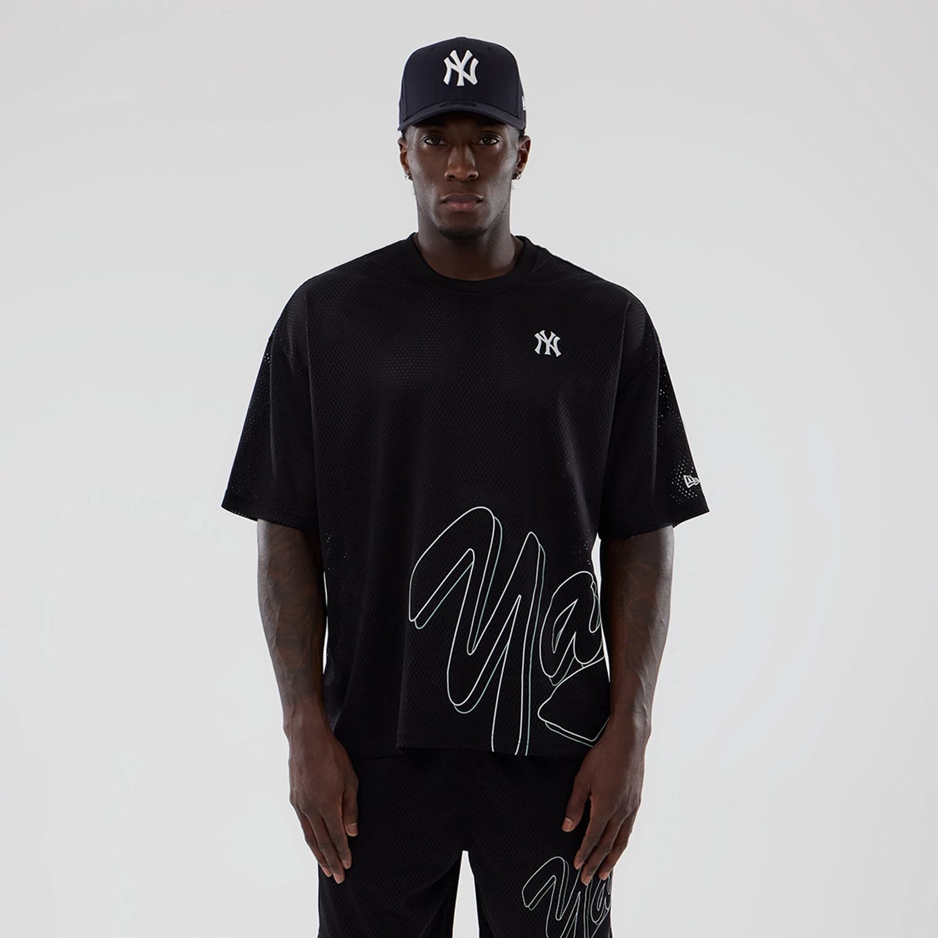 New York Yankees MLB Mix League Black Oversized Mesh T-Shirt-kentox