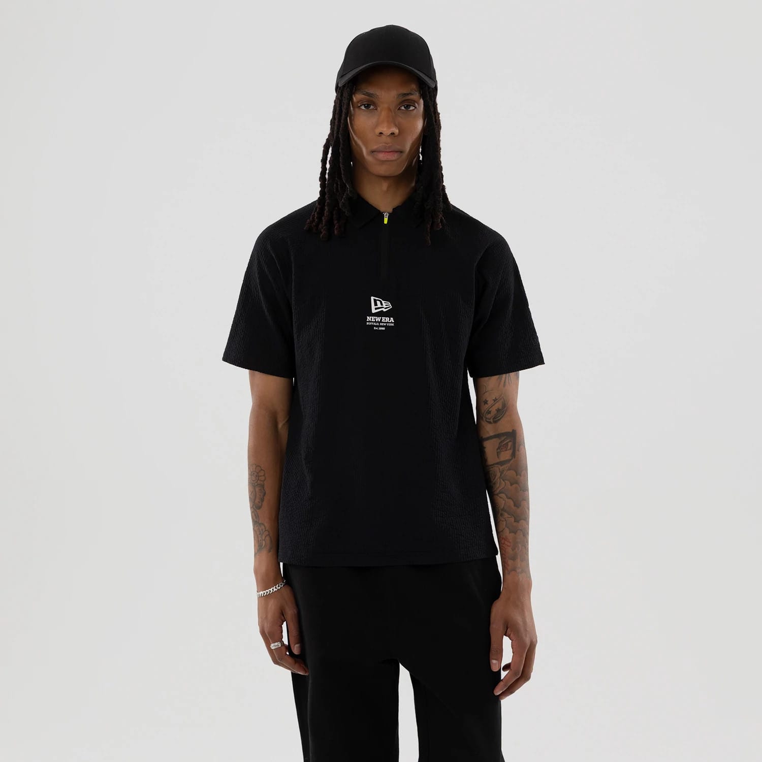 New Era Seersucker Black Polo T-Shirt-kentox