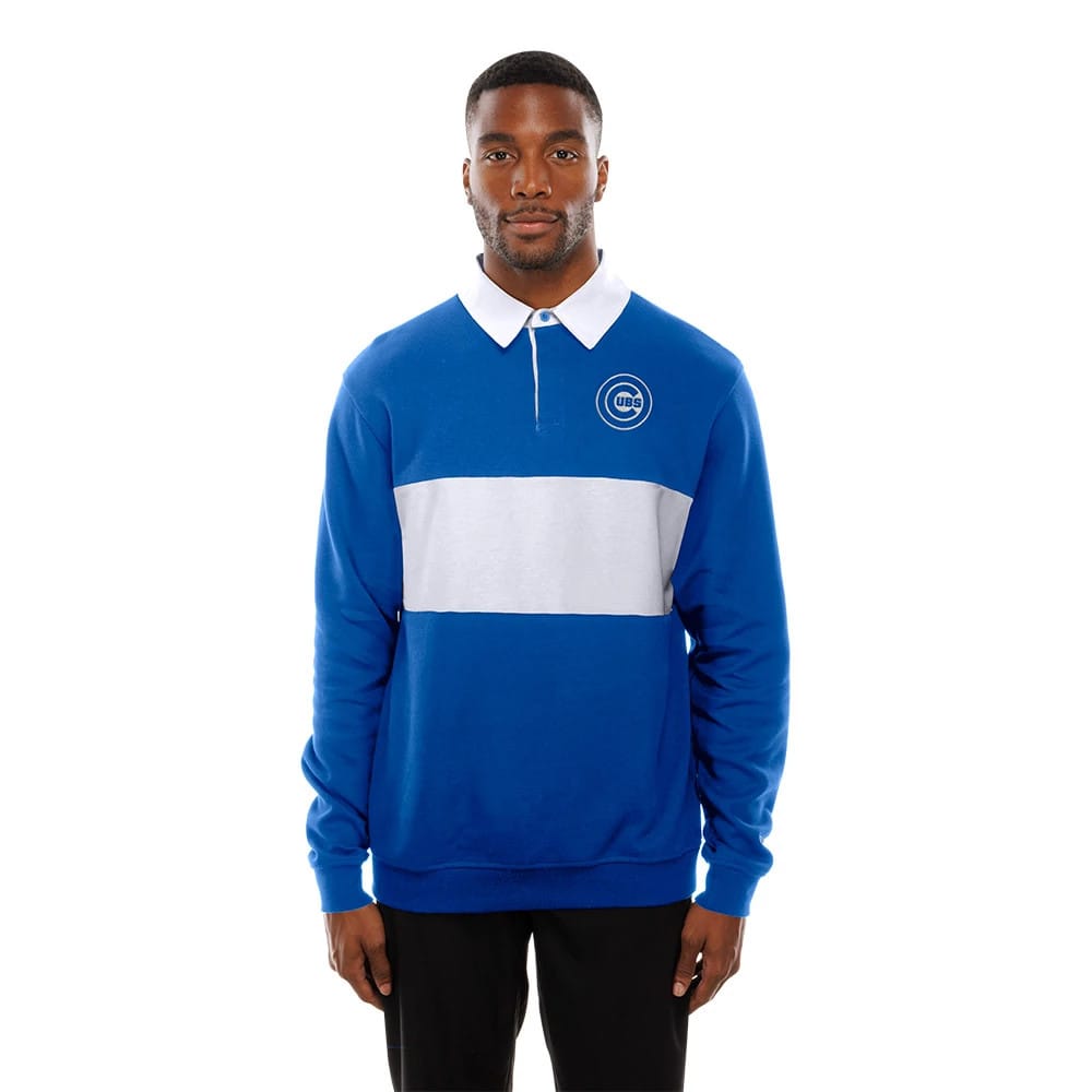 Chicago Cubs Throwback Prep Blue Long Sleeve Rugby Shirt-kentox