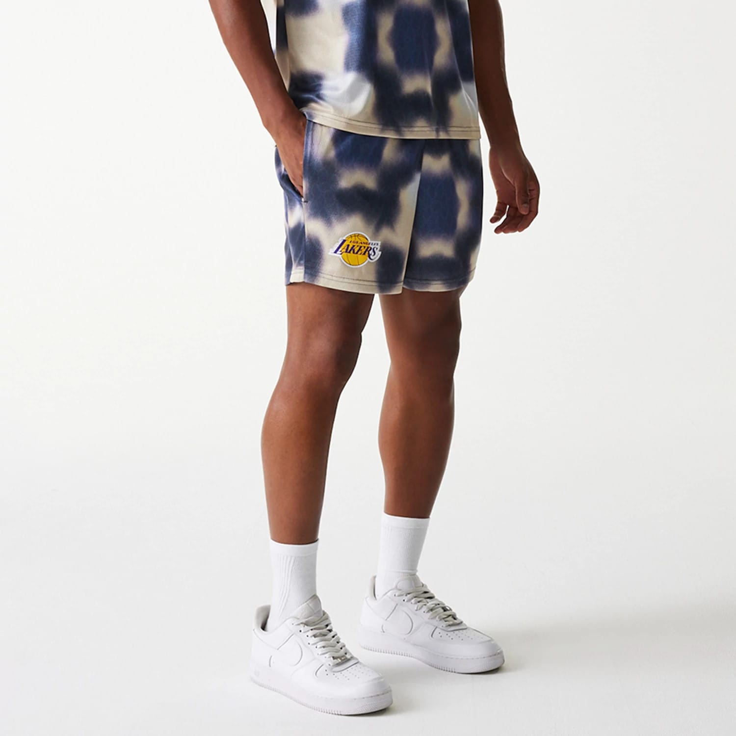 LA Lakers NBA All Over Print Cream Shorts-kentox