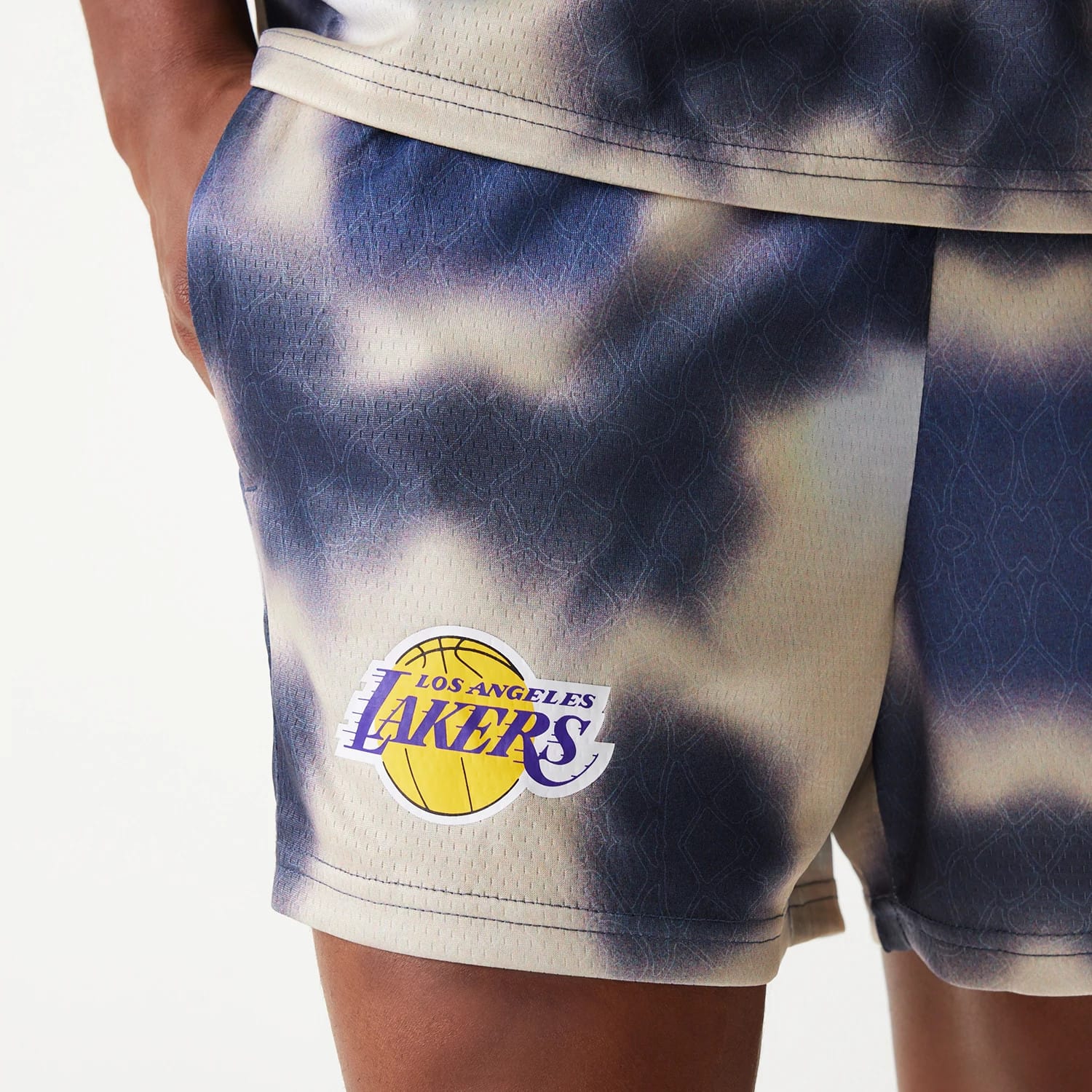 LA Lakers NBA All Over Print Cream Shorts-kentox