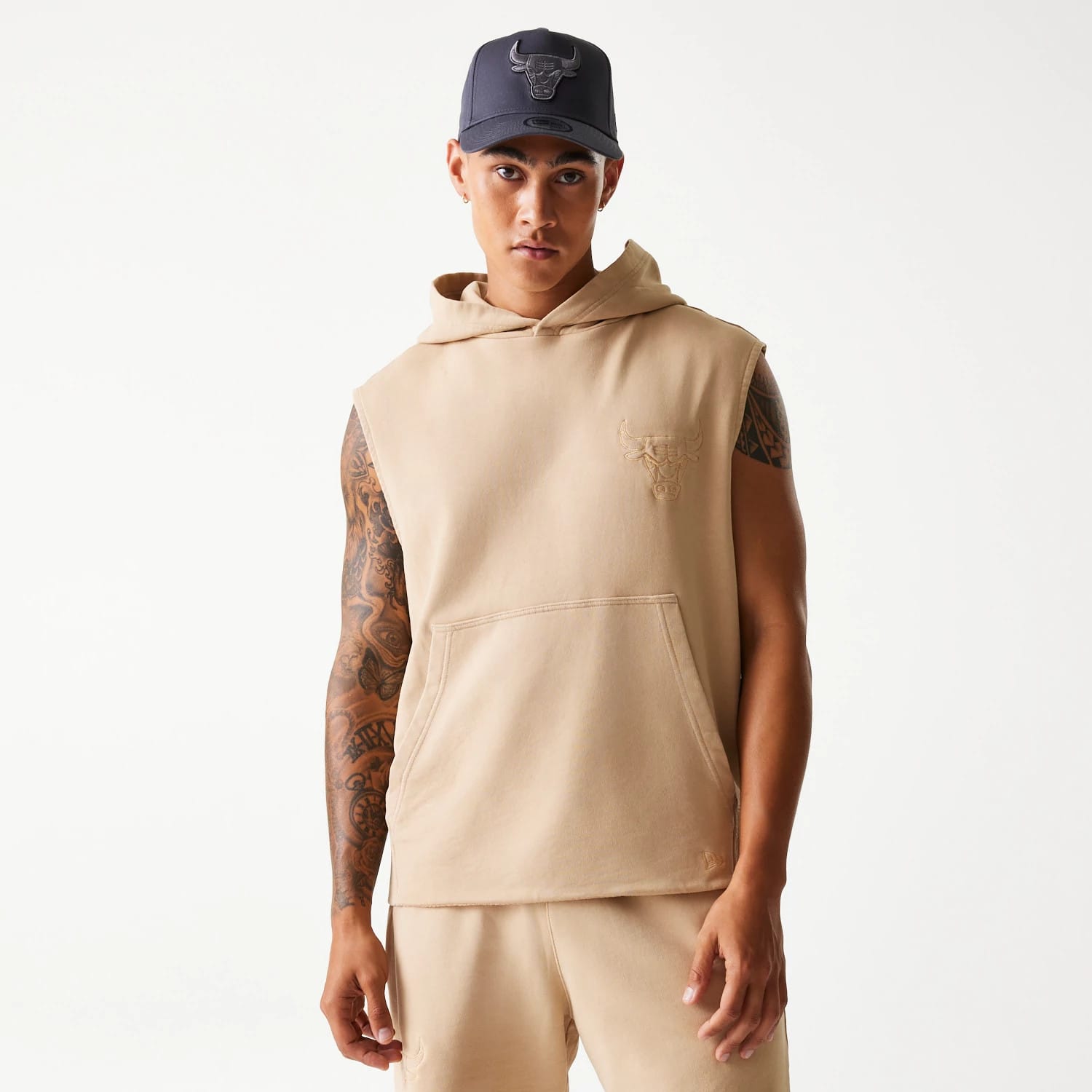 Chicago Bulls NBA Washed Beige Sleeveless Hoodie-kentox