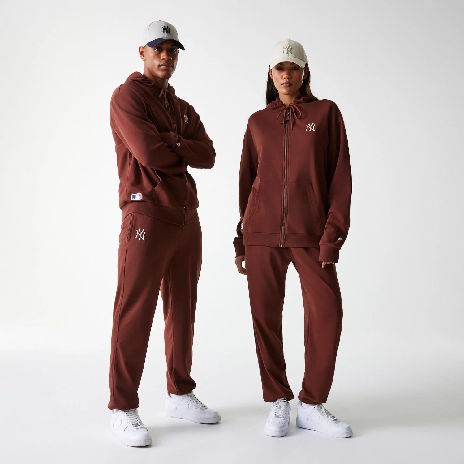 New York Yankees MLB Midi League Essential Brown Oversized Full Zip Hoodie-kentox