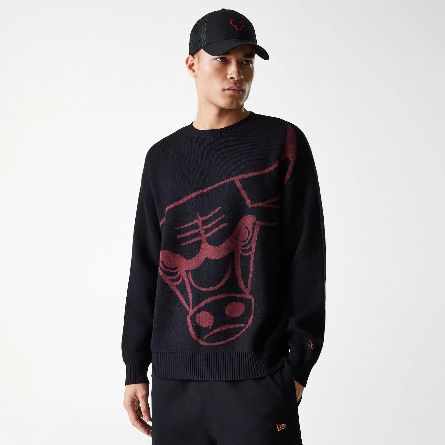 Chicago Bulls NBA Knit Black Oversized Knit Sweater-kentox
