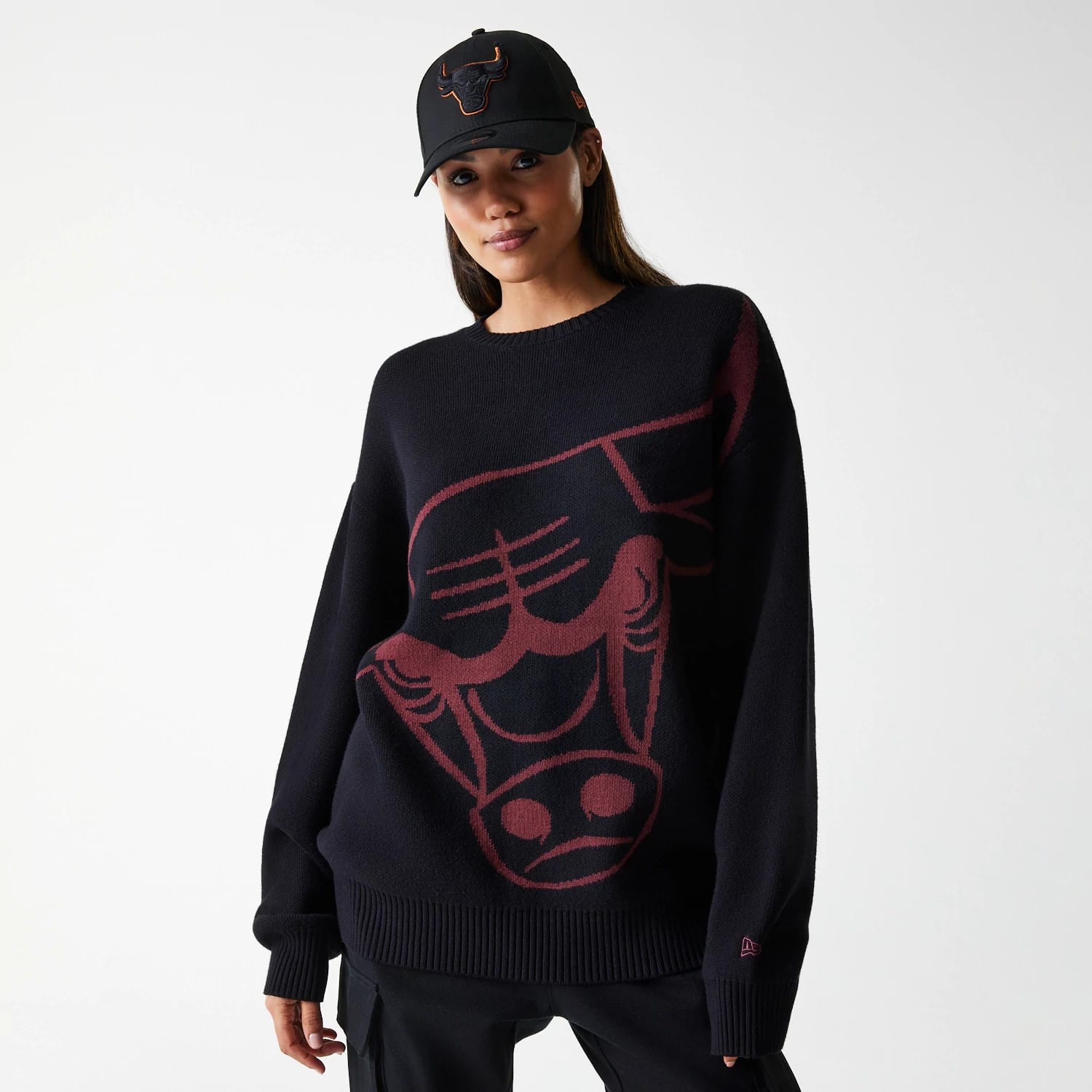 Chicago Bulls NBA Knit Black Oversized Knit Sweater-kentox