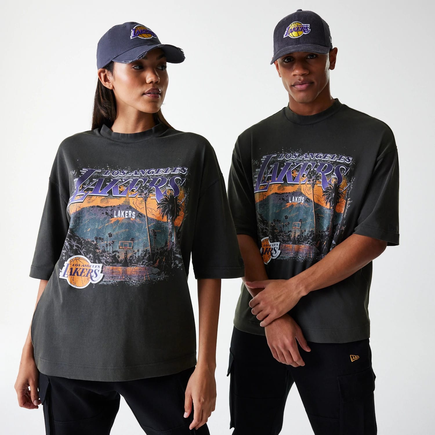 LA Lakers NBA Washed Graphic Grey T-Shirt-kentox
