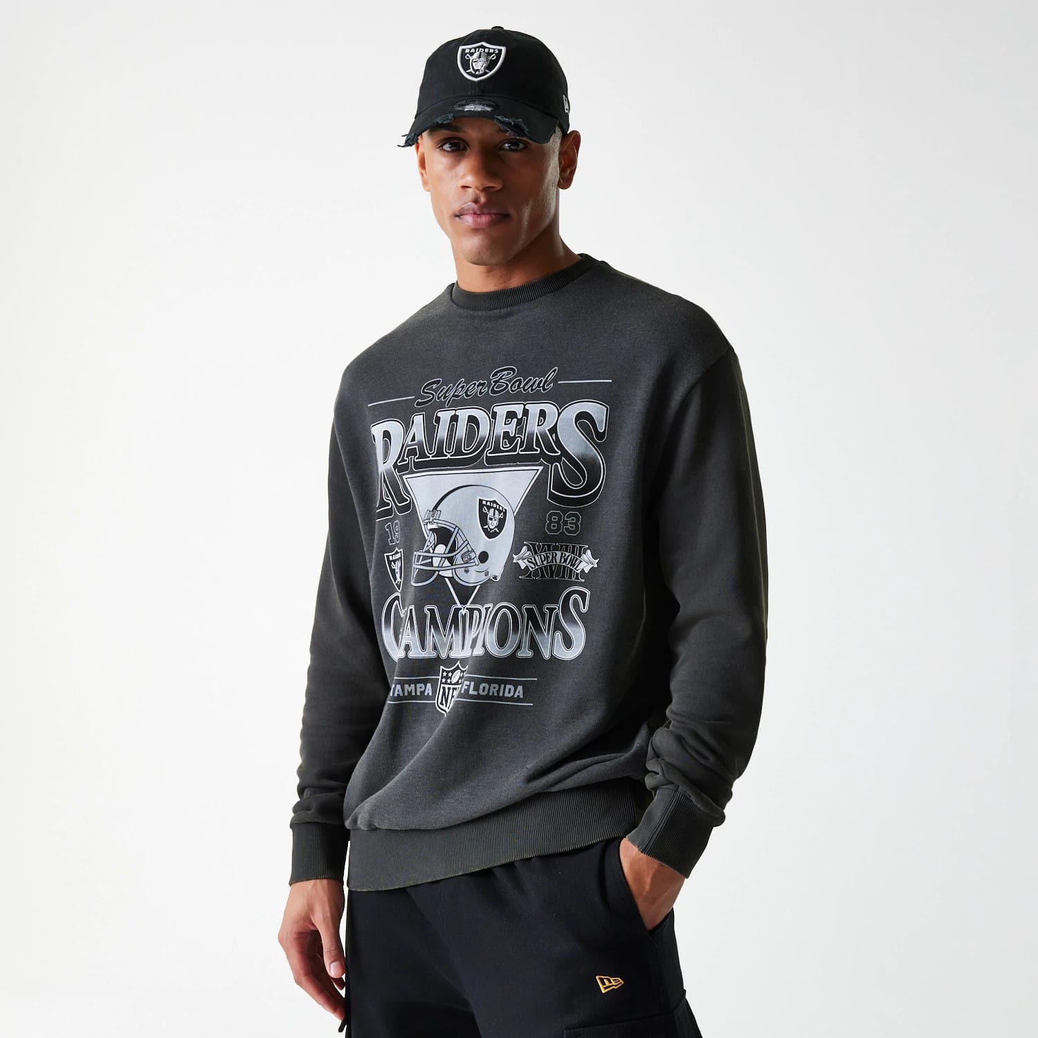 Las Vegas Raiders NFL Washed Super Bowl Grey Oversized Crew Neck Sweater-kentox