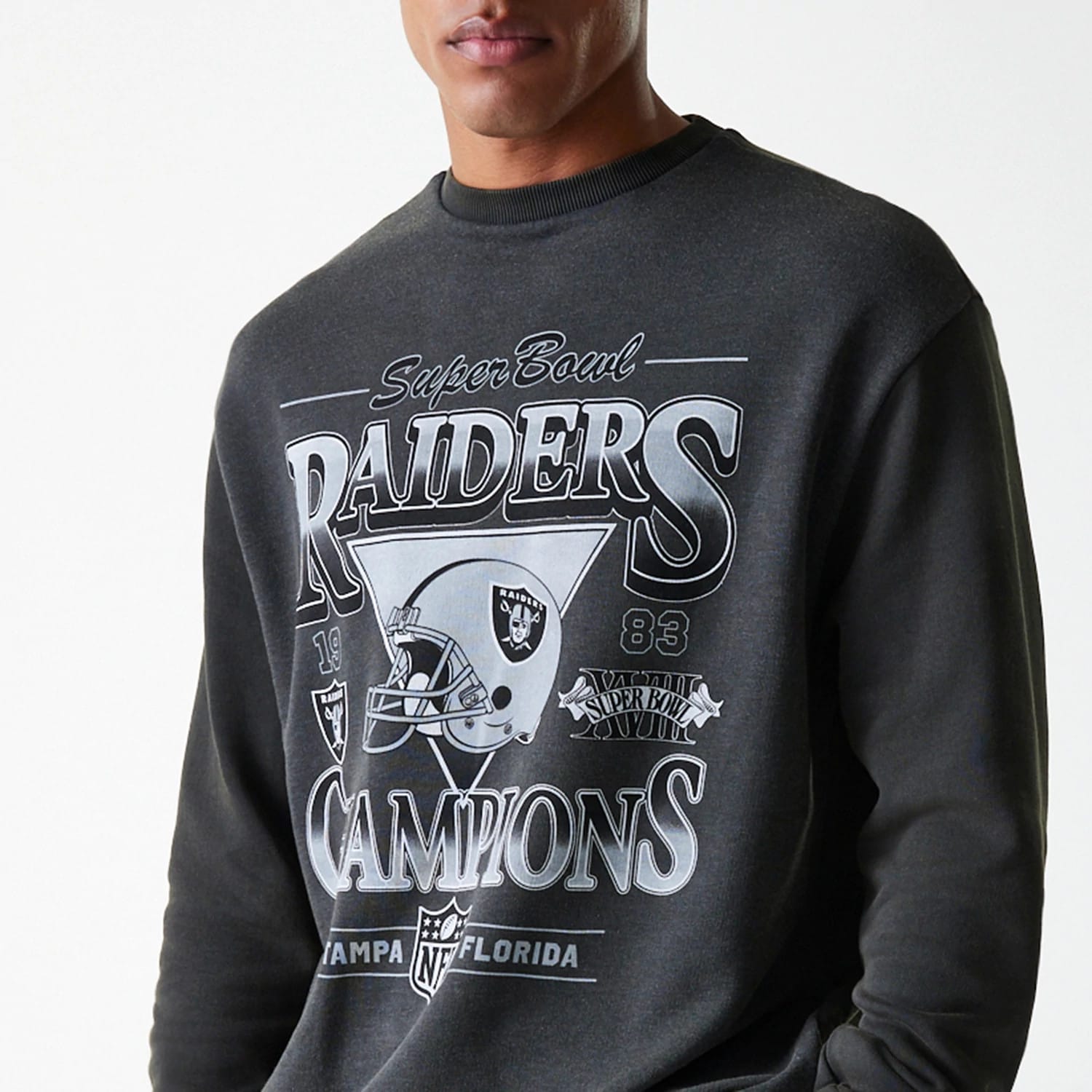 Las Vegas Raiders NFL Washed Super Bowl Grey Oversized Crew Neck Sweater-kentox