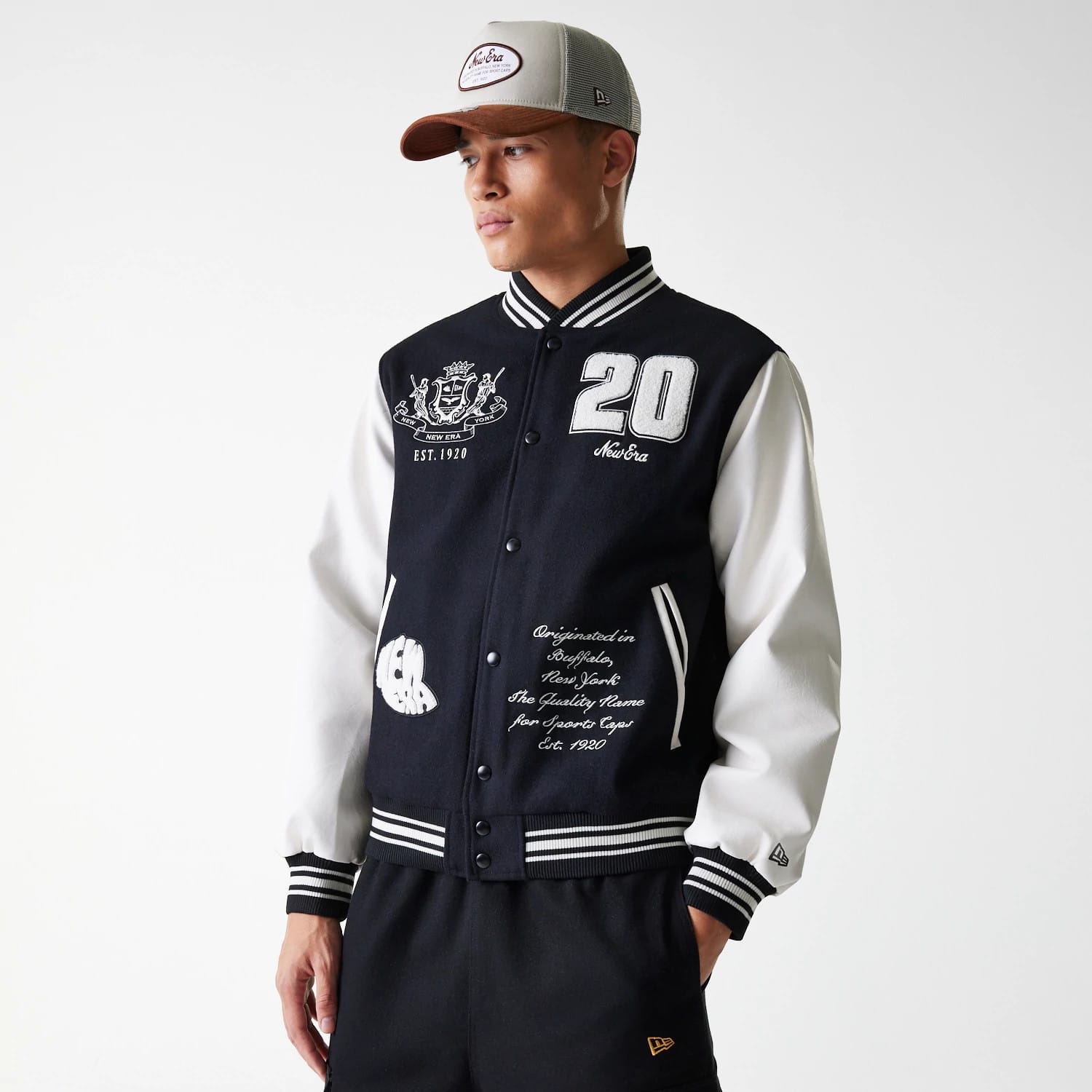 New Era Patch Black Varsity Jacket-kentox