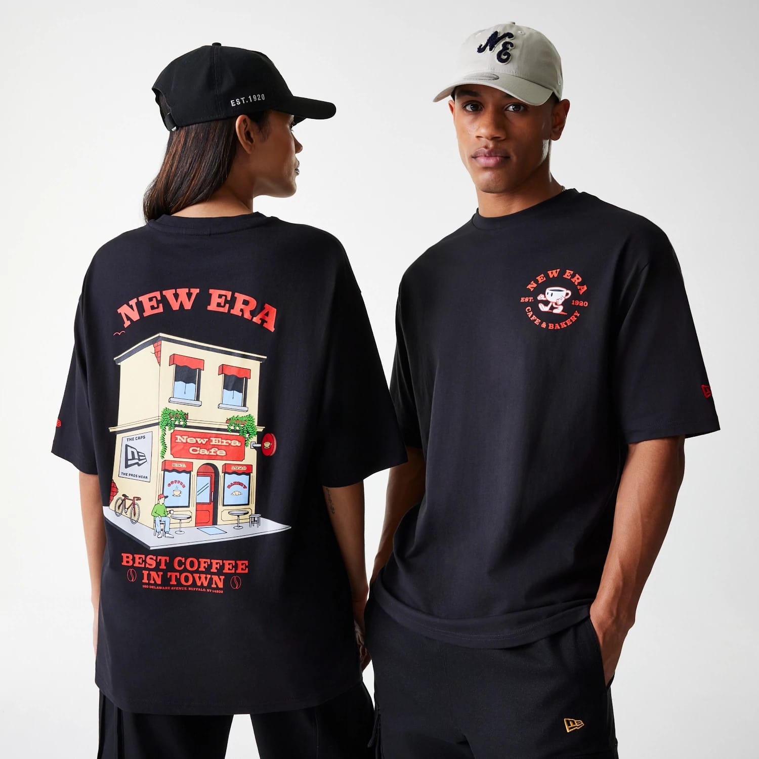 New Era Cafe Graphic Black Oversized T-Shirt-kentox
