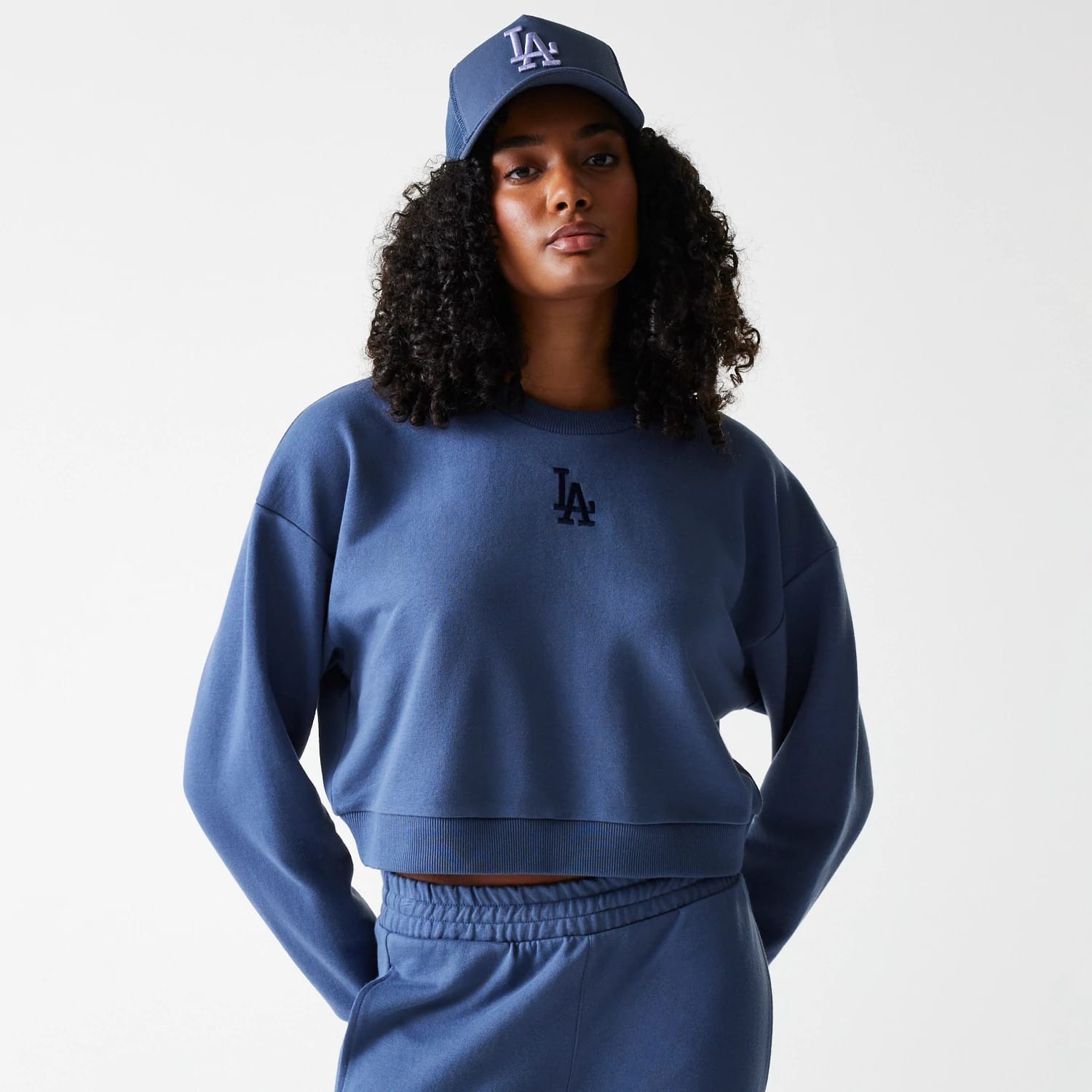 LA Dodgers Womens MLB Midi League Essential Dark Blue Cropped Crew Neck Sweater-kentox