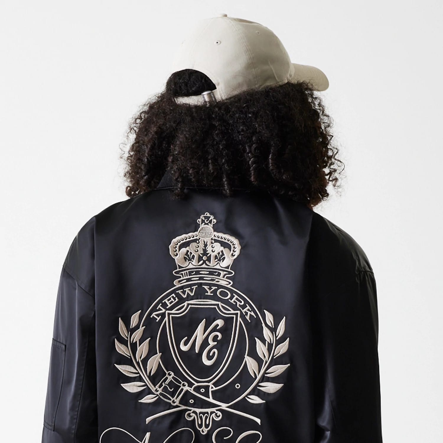 Womens New Era Black Satin Bomber Jacket-kentox
