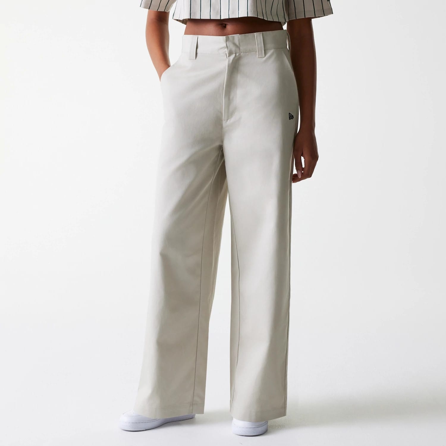 Womens New Era Light Beige Wide Leg Chino Trousers-kentox