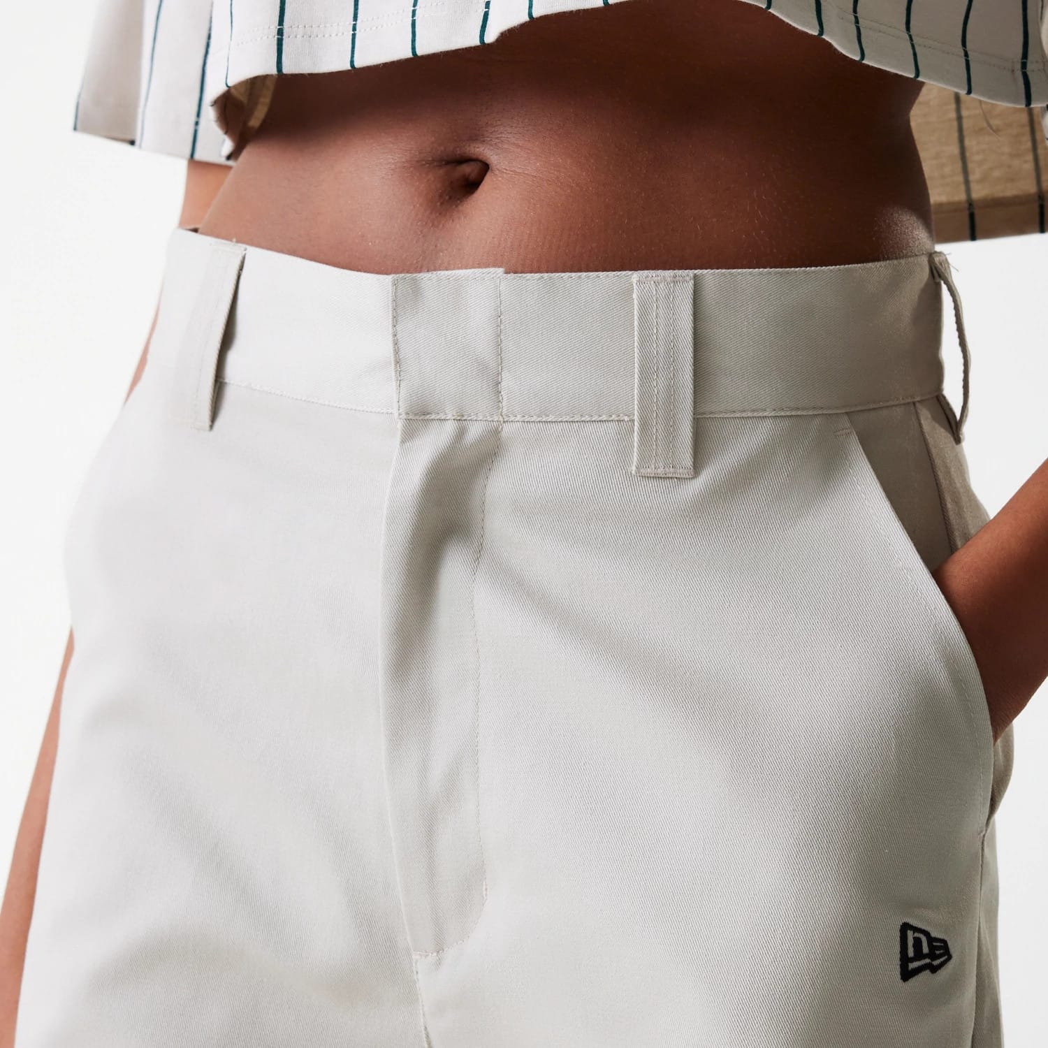 Womens New Era Light Beige Wide Leg Chino Trousers-kentox