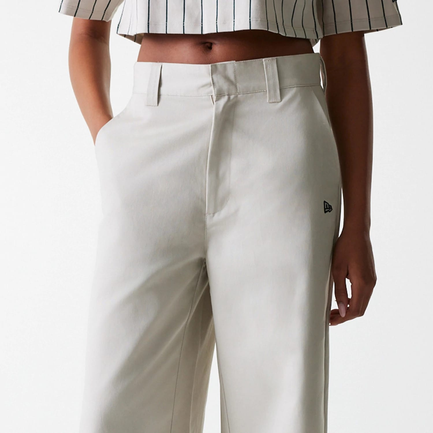 Womens New Era Light Beige Wide Leg Chino Trousers-kentox