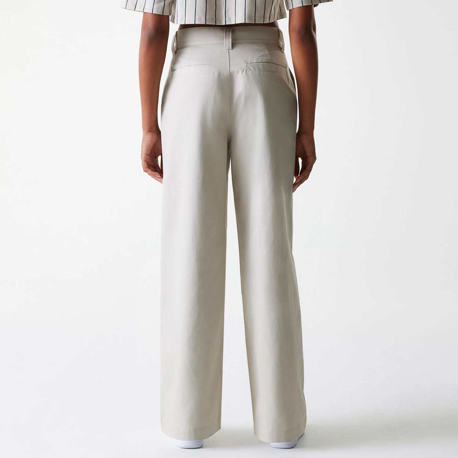 Womens New Era Light Beige Wide Leg Chino Trousers-kentox