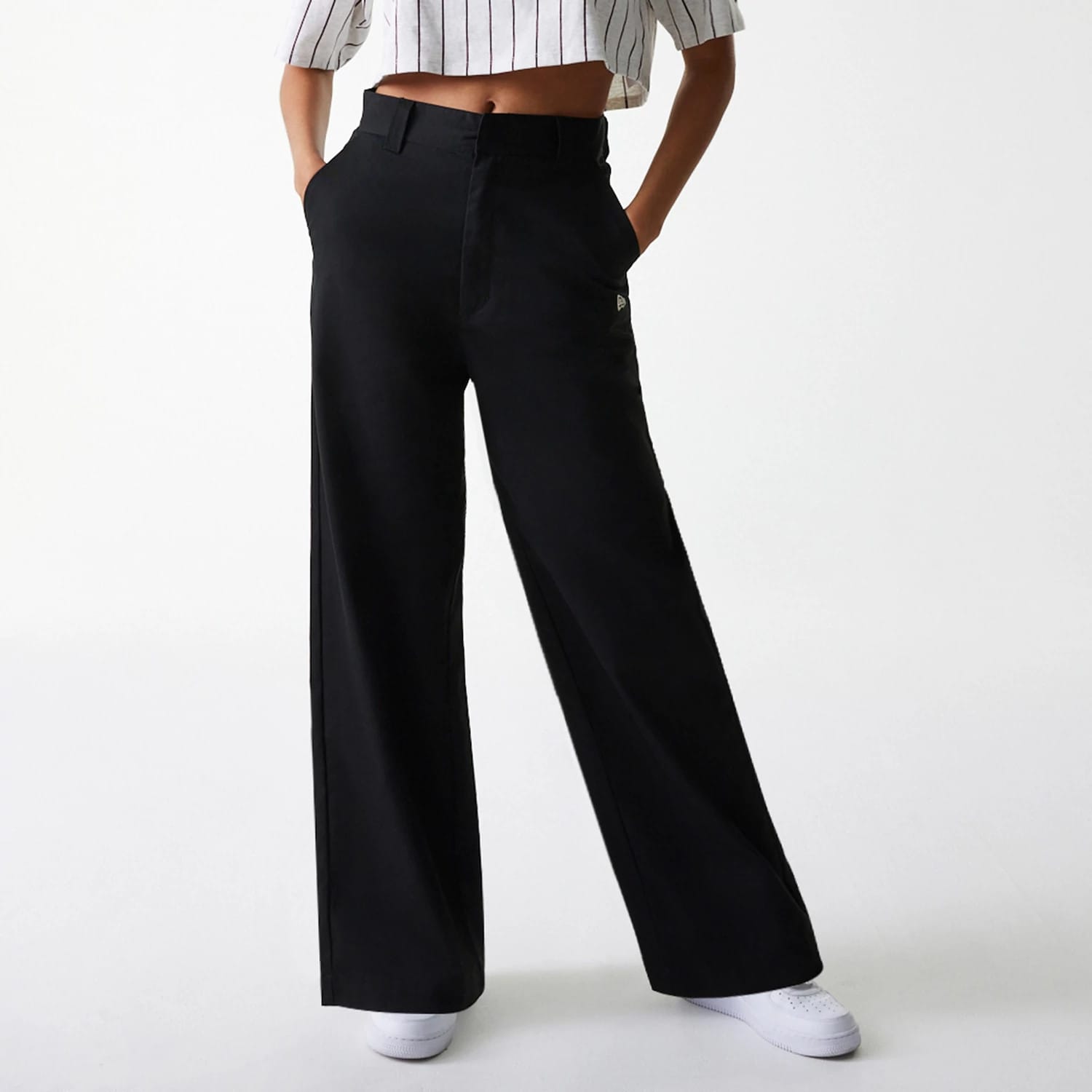 Womens New Era Black Wide Leg Chino Trousers-kentox
