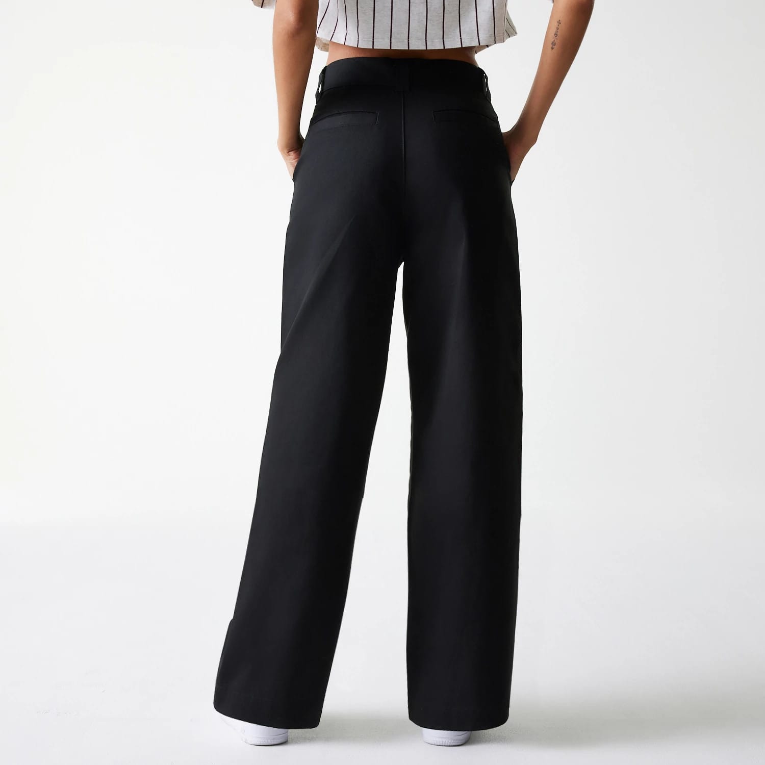Womens New Era Black Wide Leg Chino Trousers-kentox