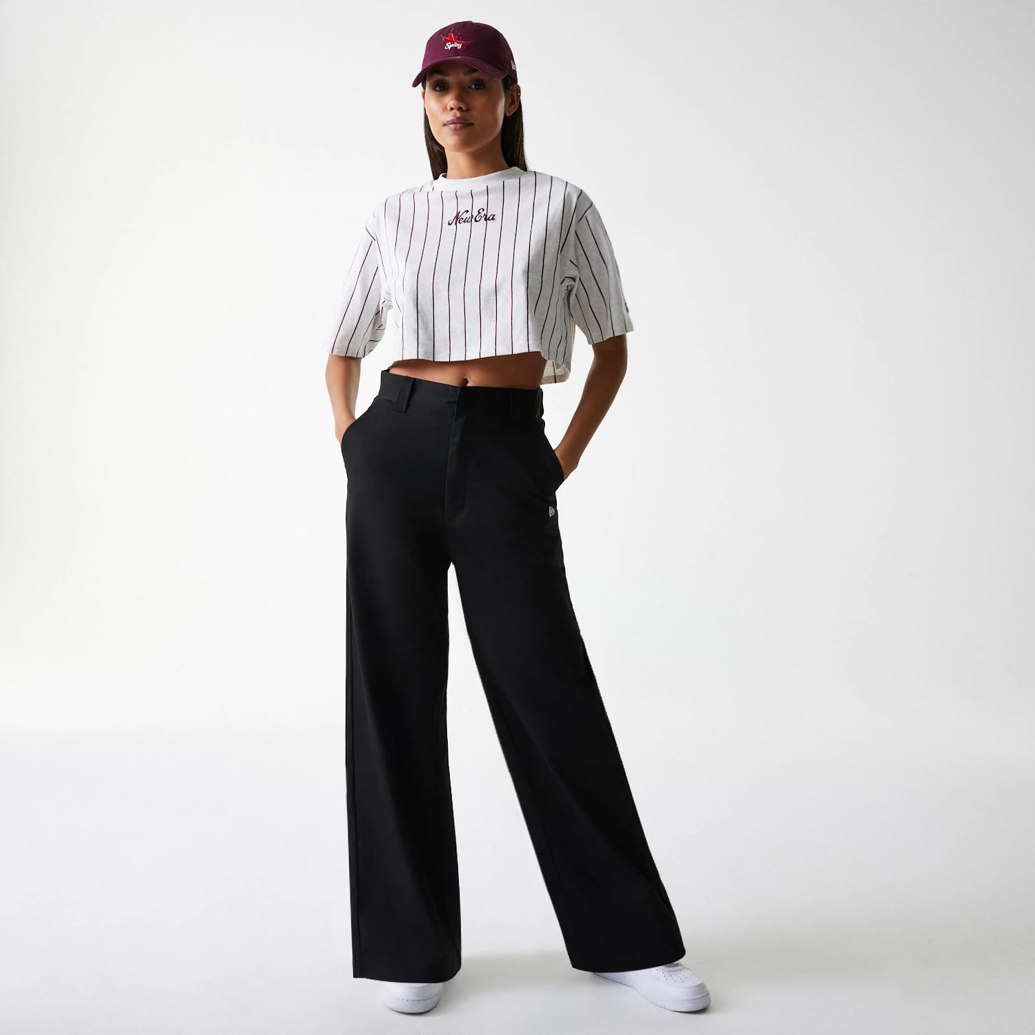 Womens New Era Black Wide Leg Chino Trousers-kentox