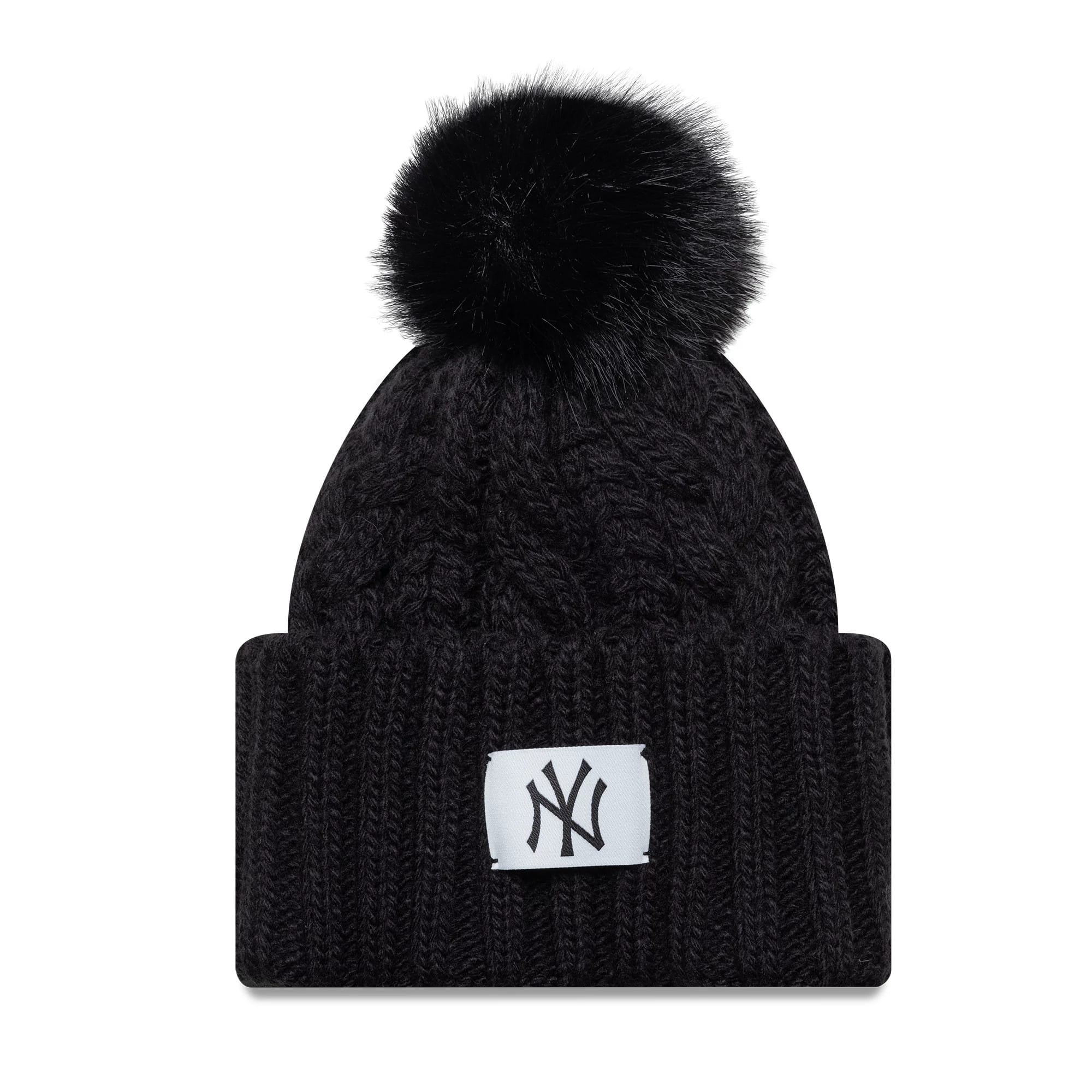 New York Yankees MLB Black Cable Knit Beanie Hat-kentox