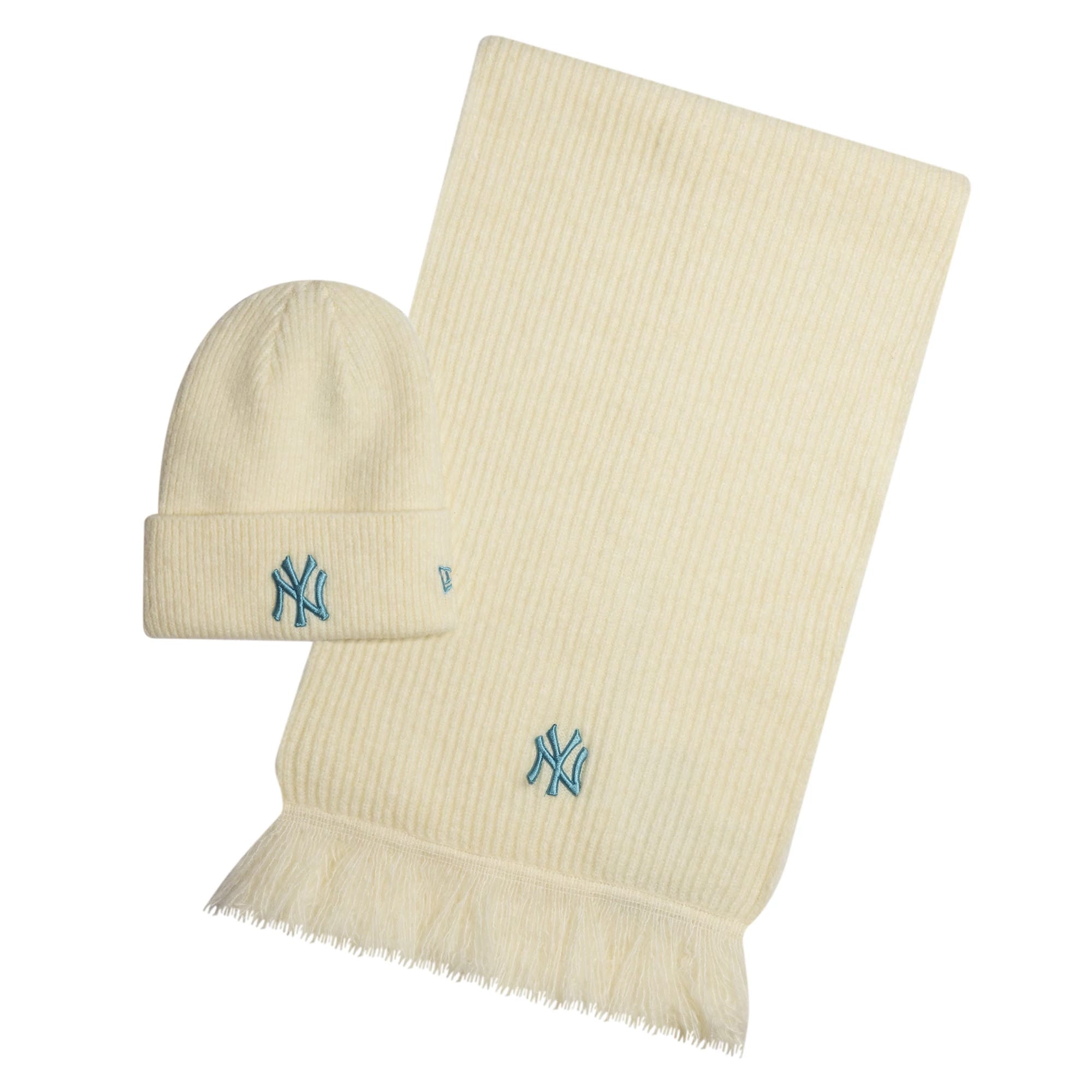 New York Yankees MLB Cream Beanie & Scarf Set-kentox