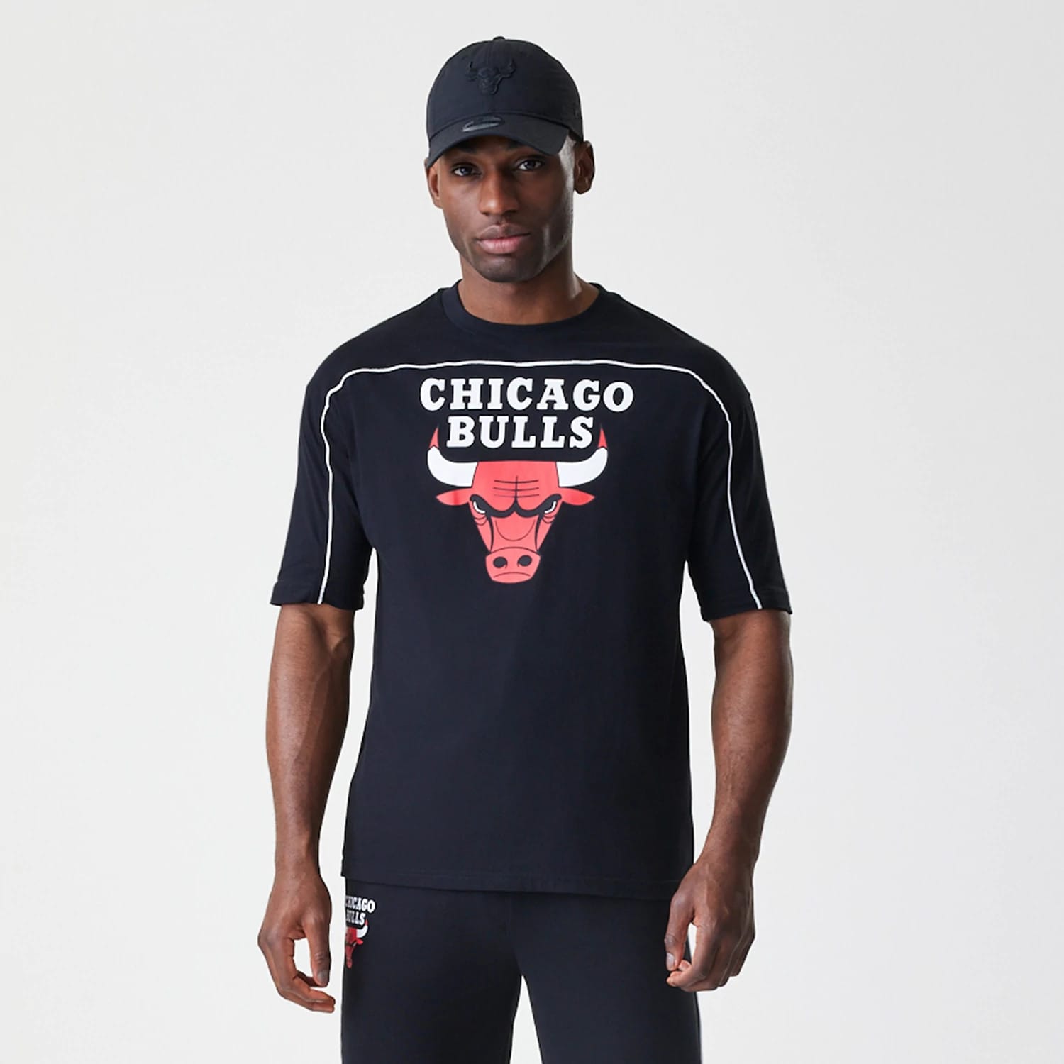 Chicago Bulls NBA Piping Stripe Black Oversized T-Shirt-kentox