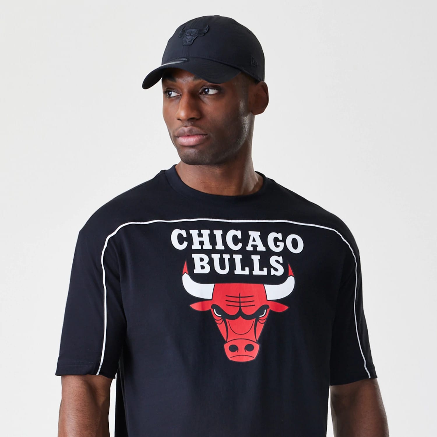Chicago Bulls NBA Piping Stripe Black Oversized T-Shirt-kentox