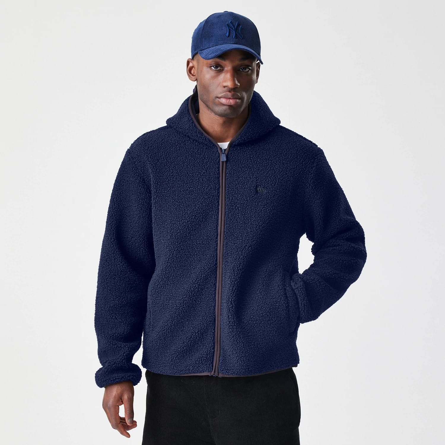 New Era Navy Hooded Sherpa Jacket-kentox