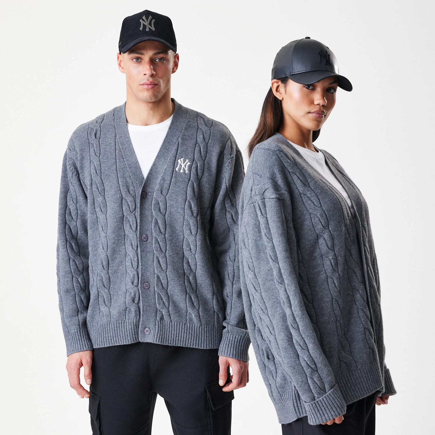 New York Yankees MLB Cable Knit Dark Grey Cardigan-kentox
