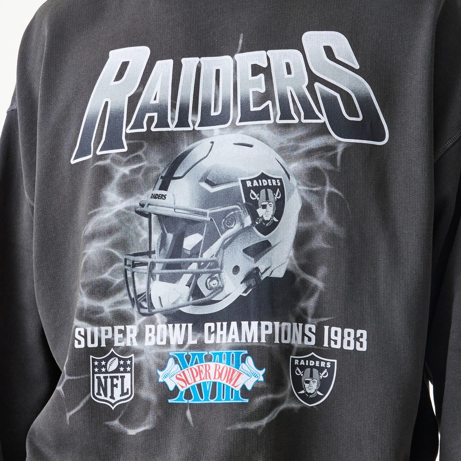 Las Vegas Raiders NFL Washed Boxy Dark Grey Oversized Crew Neck Sweater-kentox