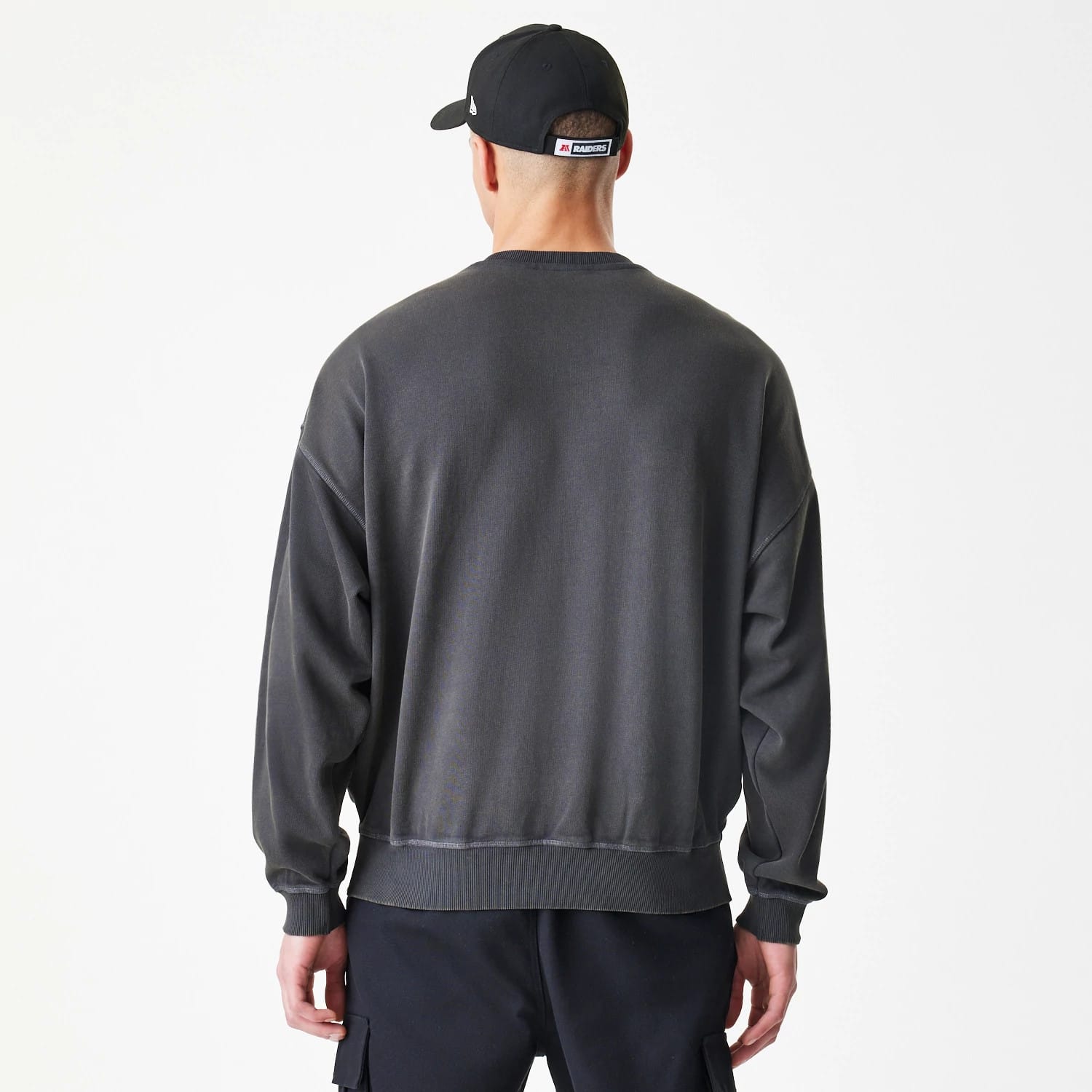 Las Vegas Raiders NFL Washed Boxy Dark Grey Oversized Crew Neck Sweater-kentox