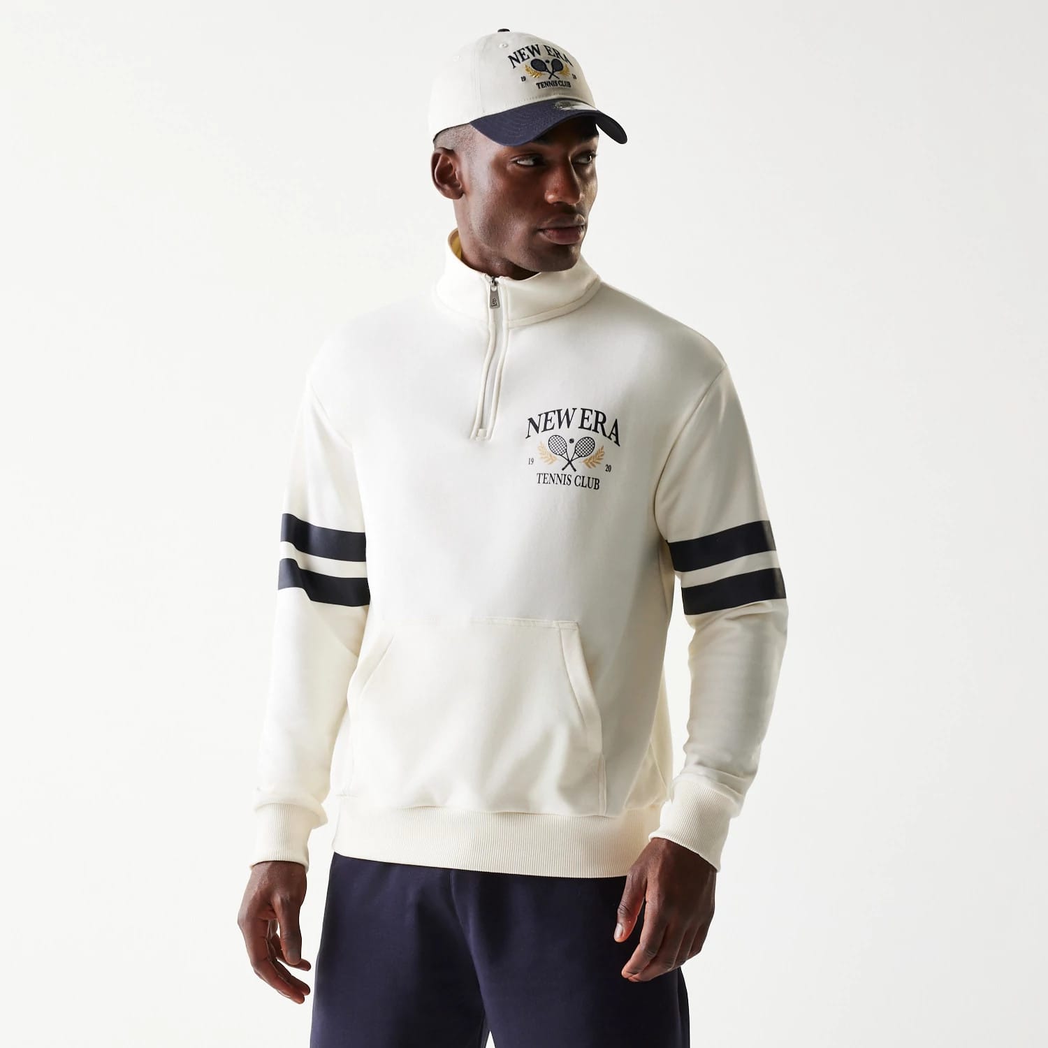 New Era Open White Oversized 1/4 Zip Sweater-kentox