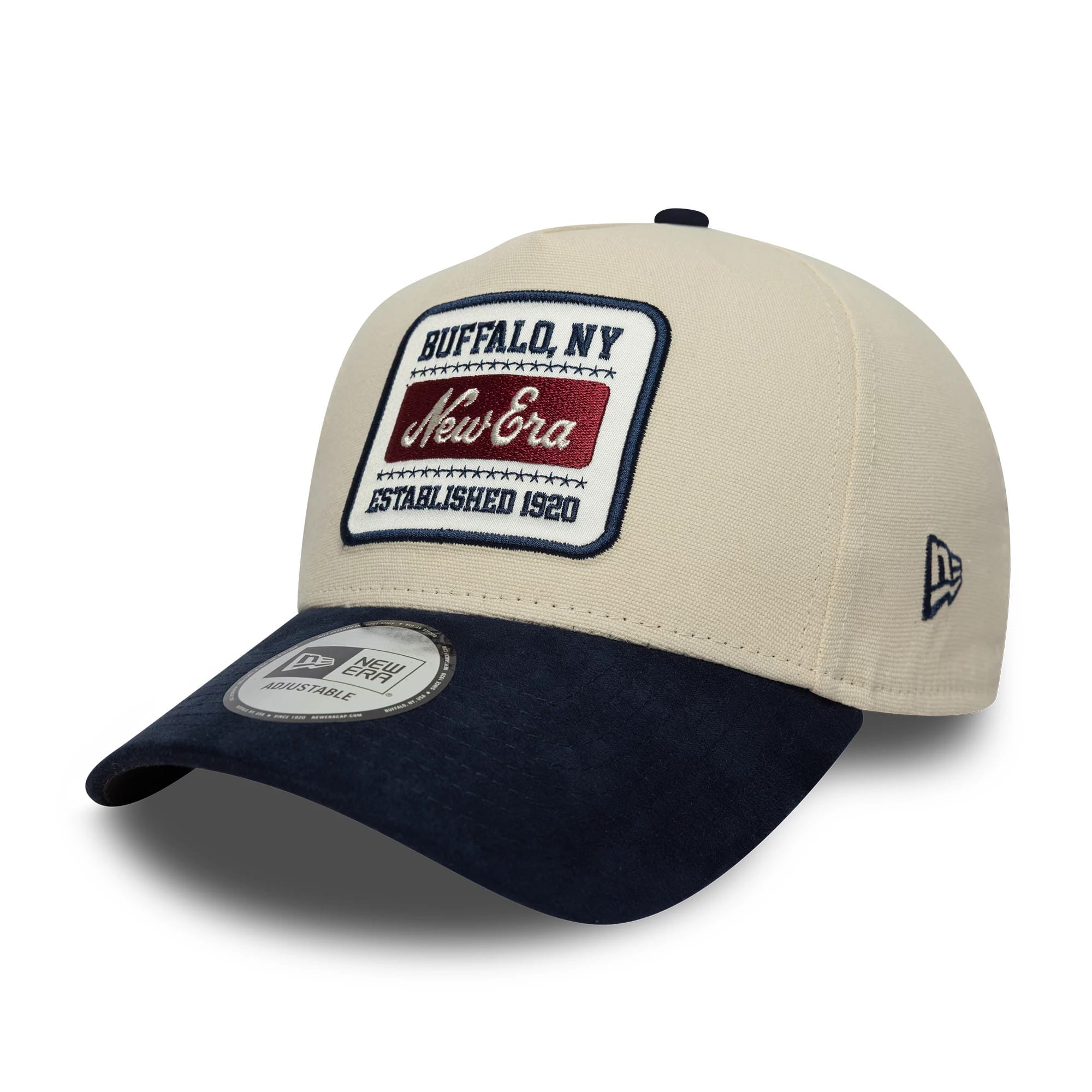 New Era Patch Suede Cream & Navy 9FORTY E-Frame Cap-kentox