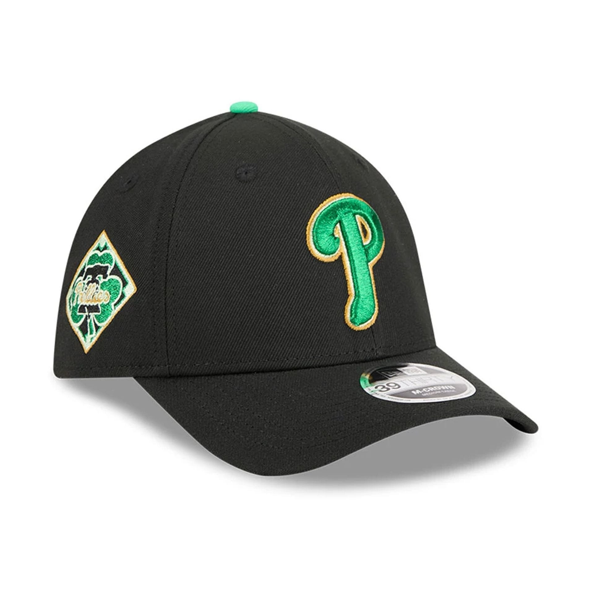 Phillies MLB Saint Patrick's Day Black 39THIRTY M-Crown A-Frame Stretch Fit Cap-kentox
