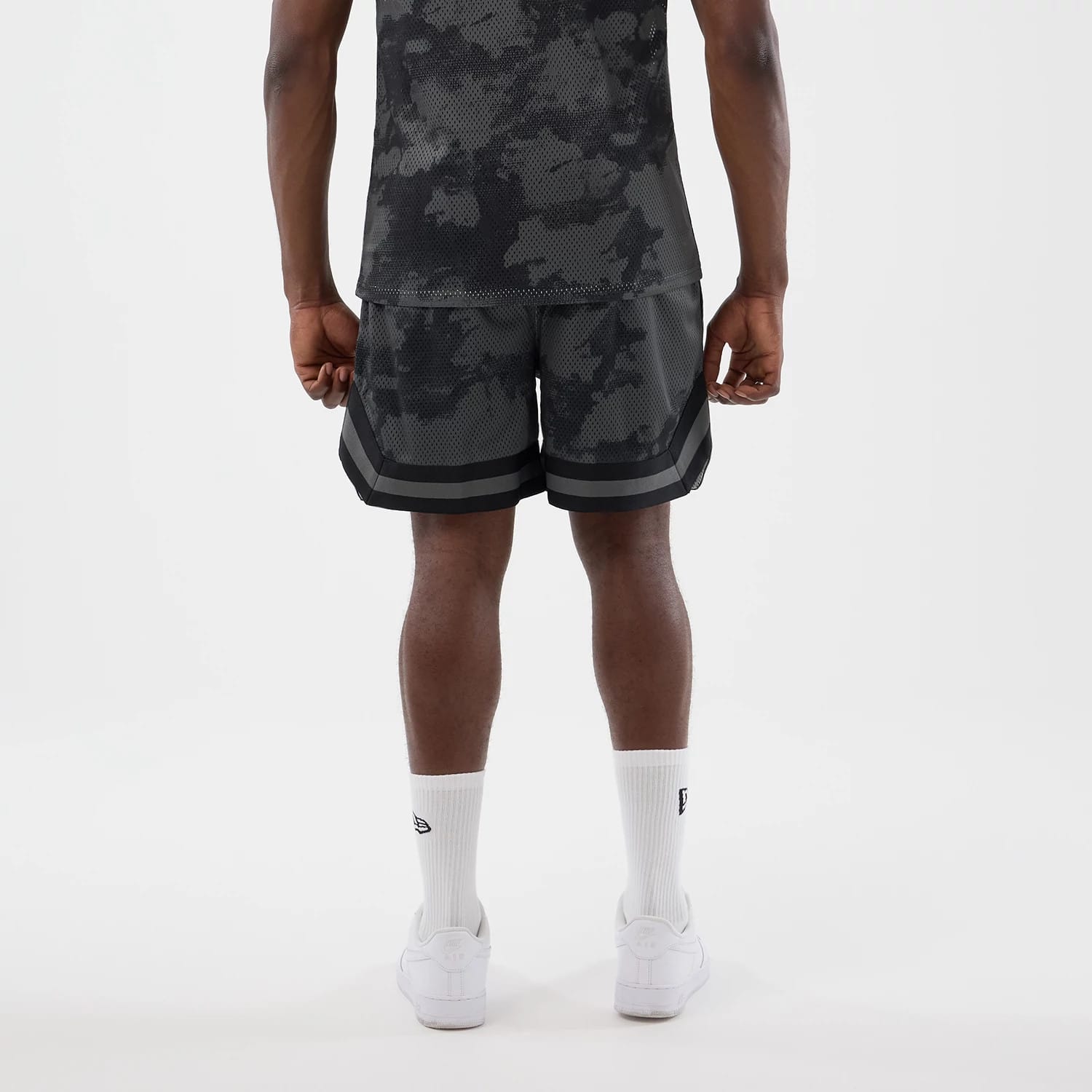New Era All Over Print Mesh Black Camo Shorts-kentox