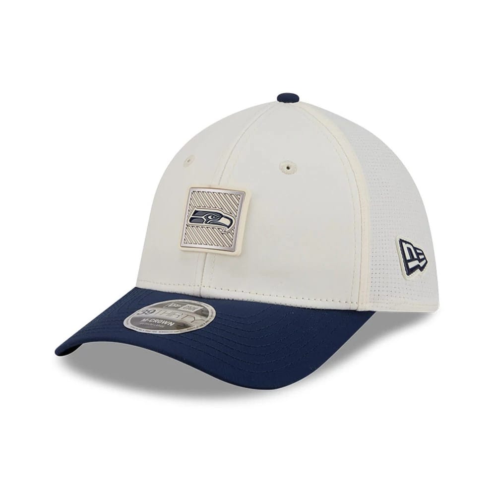 Seattle Seahawks NFL Training 2026 White 39THIRTY M-Crown Stretch Fit Cap-kentox