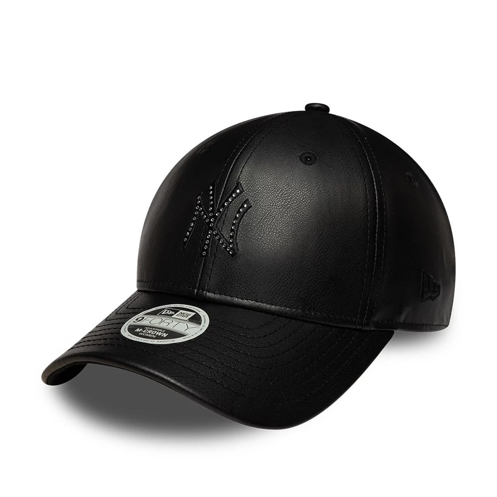 Yankees Womens MLB Diamante PU Black 9FORTY M-Crown Adjustable Cap-kentox