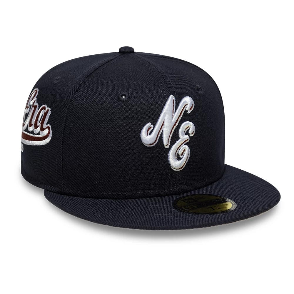 New Era Heritage Script Navy 59FIFTY Fitted Cap-kentox