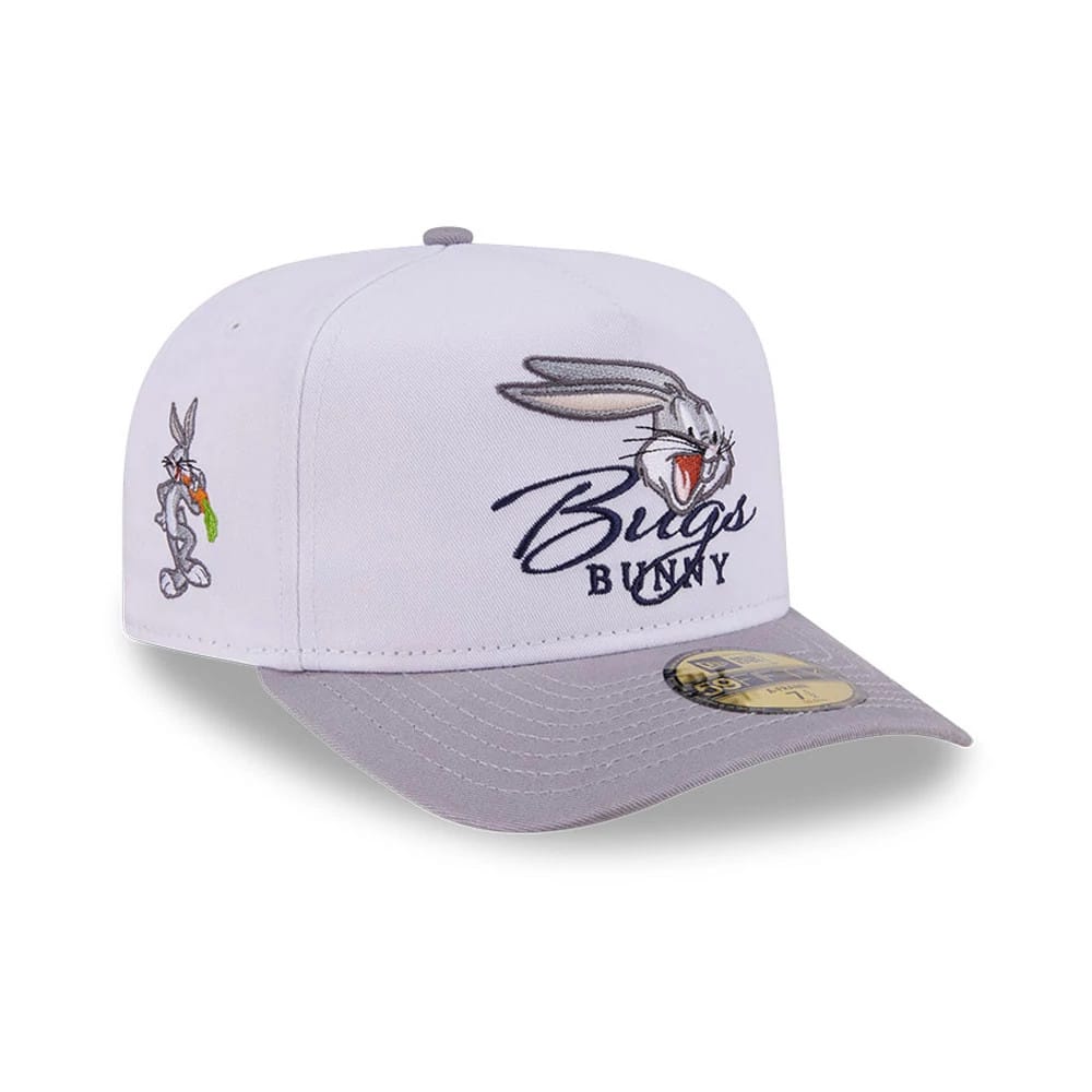 Bugs Bunny Script Looney Tunes White & Grey 59FIFTY A-Frame Fitted Cap-kentox