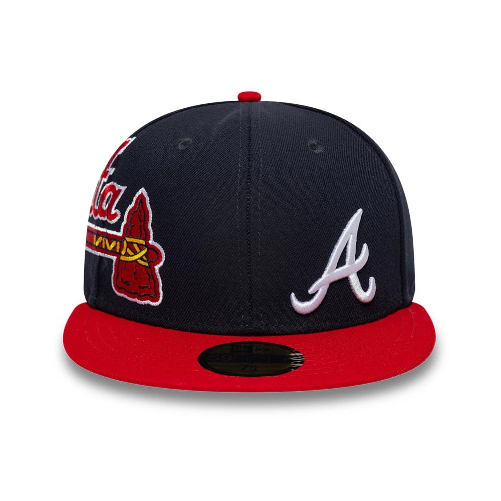 Atlanta Braves MLB Multi Logo Satin Lined Navy 59FIFTY Fitted Cap-kentox