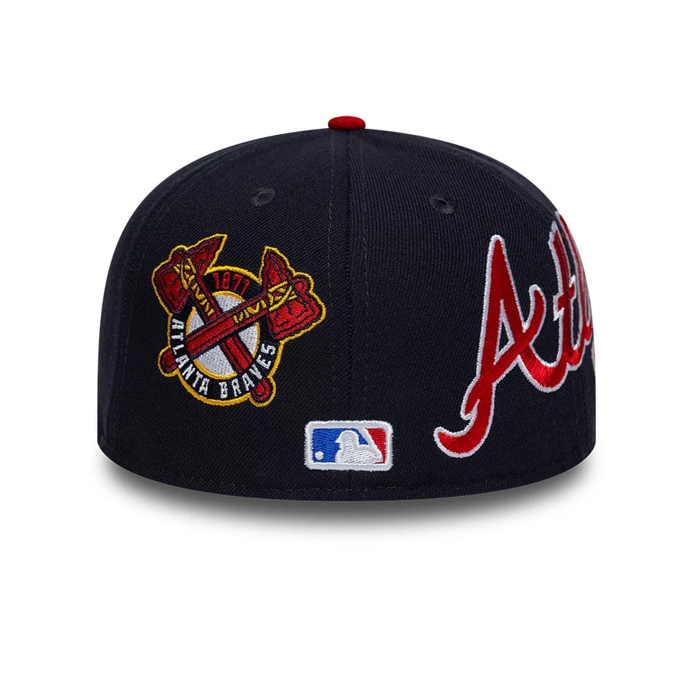 Atlanta Braves MLB Multi Logo Satin Lined Navy 59FIFTY Fitted Cap-kentox
