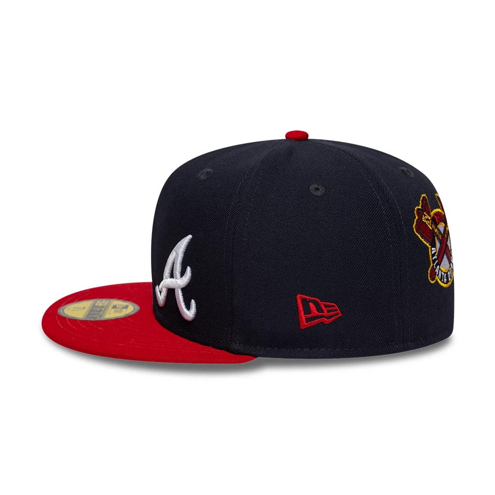 Atlanta Braves MLB Multi Logo Satin Lined Navy 59FIFTY Fitted Cap-kentox