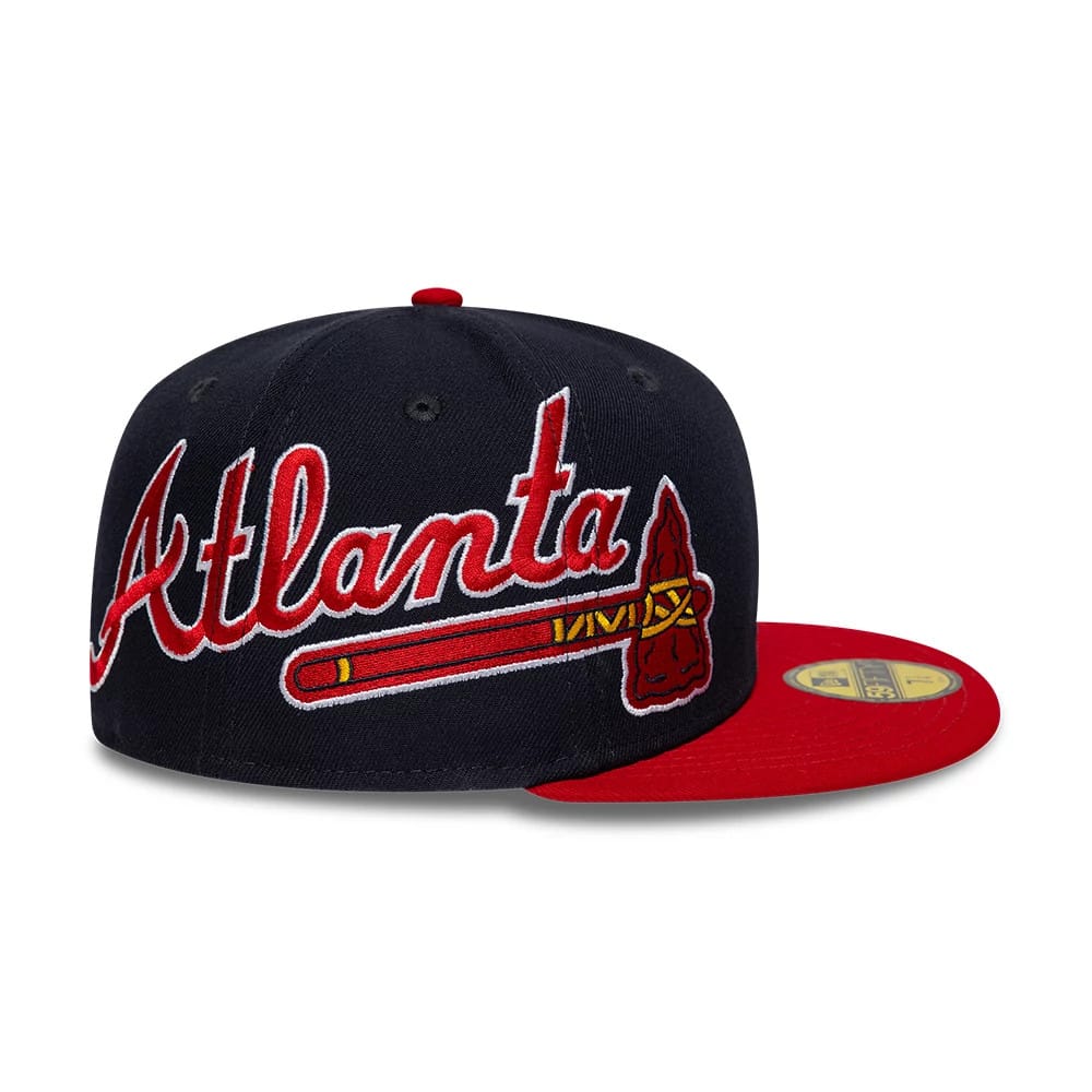 Atlanta Braves MLB Multi Logo Satin Lined Navy 59FIFTY Fitted Cap-kentox