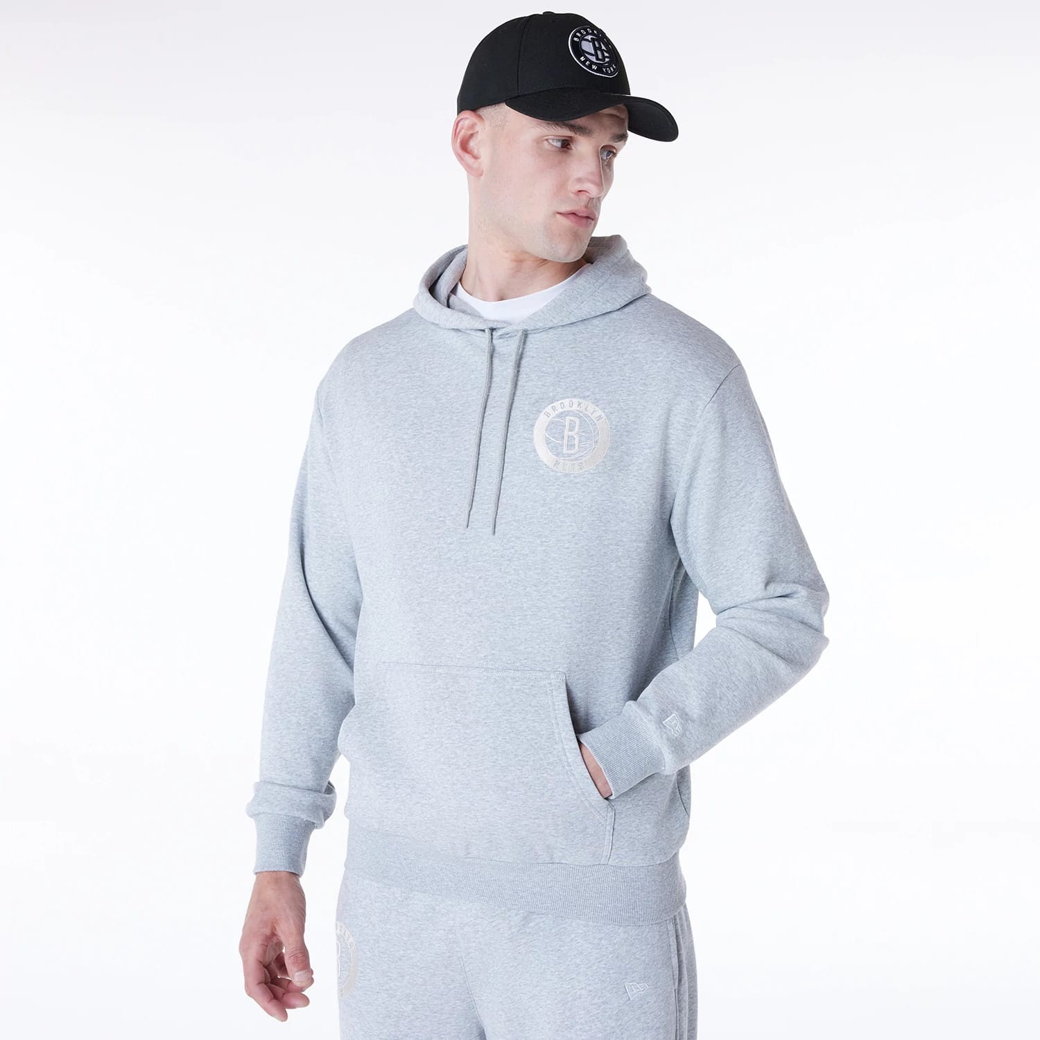 Brooklyn Nets NBA League Essential Grey Oversized Pullover Hoodie-kentox - Image 4