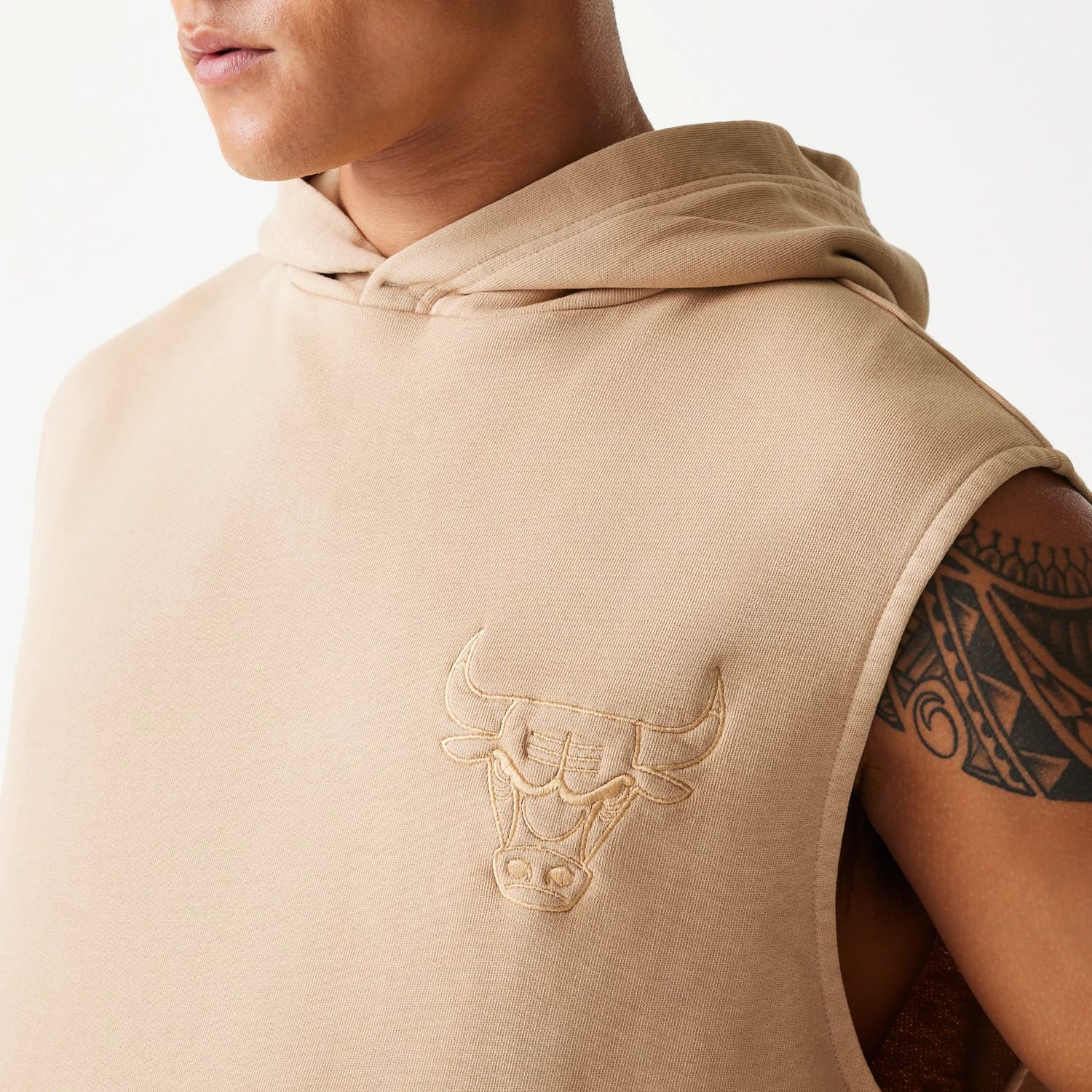 Chicago Bulls NBA Washed Beige Sleeveless Hoodie-kentox - Image 4