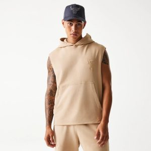 Chicago Bulls NBA Washed Beige Sleeveless Hoodie-kentox