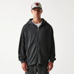 Chicago Bulls NBA Washed Grey Full Zip Hoodie-kentox
