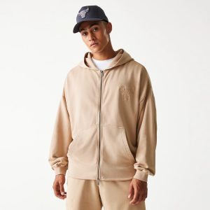 Chicago Bulls NBA Washed Beige Full Zip Hoodie-kentox